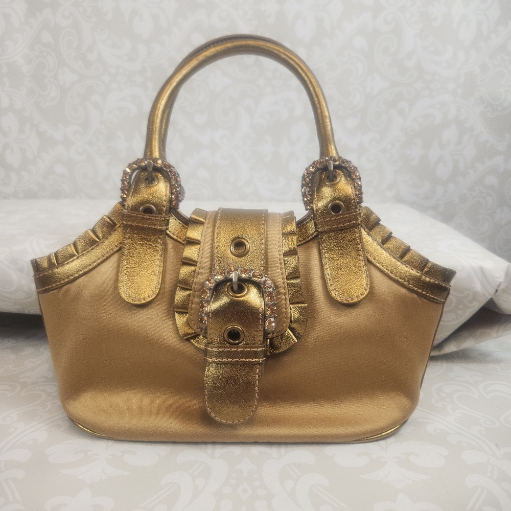EVC Isabella Fiore Gold Satin Fabric Handbag w/ Dust bag